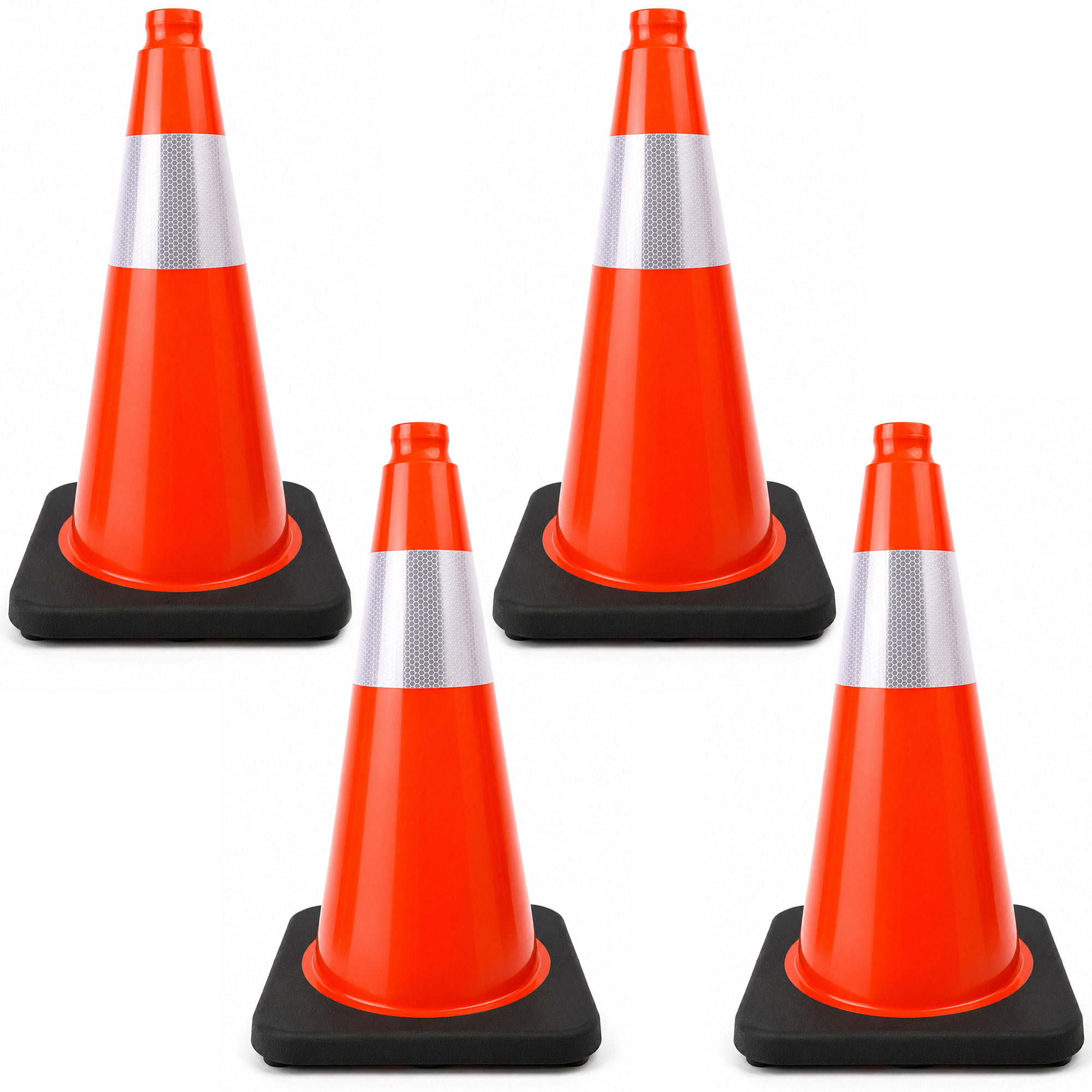 Traffic Safety Cones 18’’ with Heavy Black Base and Reflective Collar  - 4 PK, Orange, PVC, Model# 97418